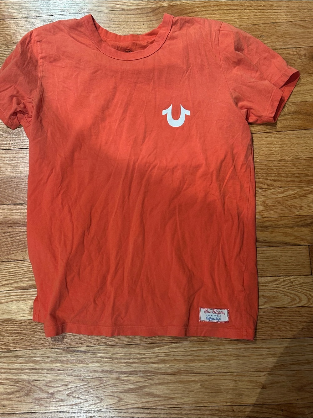 True Religion Orange Short-Sleeve Crew Logo Tee